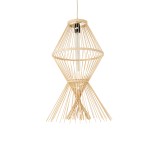 GloboStar® YOSHI 01928 Boho Κρεμαστό Φωτιστικό Φιγούρα Μονόφωτο 1 x E27 IP20 Μπεζ Ξύλο - Μ35 x Π35 x Υ60cm