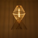 GloboStar® YOSHI 01928 Boho Κρεμαστό Φωτιστικό Φιγούρα Μονόφωτο 1 x E27 IP20 Μπεζ Ξύλο - Μ35 x Π35 x Υ60cm
