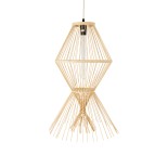 GloboStar® YOSHI 01928 Boho Κρεμαστό Φωτιστικό Φιγούρα Μονόφωτο 1 x E27 IP20 Μπεζ Ξύλο - Μ35 x Π35 x Υ60cm