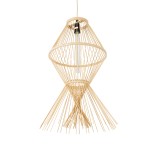 GloboStar® YOSHI 01928 Boho Κρεμαστό Φωτιστικό Φιγούρα Μονόφωτο 1 x E27 IP20 Μπεζ Ξύλο - Μ35 x Π35 x Υ60cm