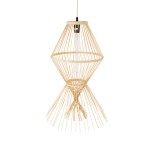 GloboStar® YOSHI 01928 Boho Κρεμαστό Φωτιστικό Φιγούρα Μονόφωτο 1 x E27 IP20 Μπεζ Ξύλο - Μ35 x Π35 x Υ60cm