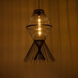 GloboStar® YOSHI 01929 Boho Κρεμαστό Φωτιστικό Φιγούρα Μονόφωτο 1 x E27 IP20 Μαύρο Ξύλο - Μ35 x Π35 x Υ60cm