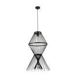 GloboStar® YOSHI 01929 Boho Κρεμαστό Φωτιστικό Φιγούρα Μονόφωτο 1 x E27 IP20 Μαύρο Ξύλο - Μ35 x Π35 x Υ60cm