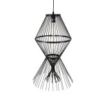 GloboStar® YOSHI 01929 Boho Κρεμαστό Φωτιστικό Φιγούρα Μονόφωτο 1 x E27 IP20 Μαύρο Ξύλο - Μ35 x Π35 x Υ60cm