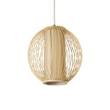 GloboStar® HIBISCUS 01934 Boho Κρεμαστό Φωτιστικό Μπάλα Μονόφωτο 1 x E27 IP20 Μπεζ Ρατάν με Μπεζ Ξύλο - Μ28 x Π28 x Υ28cm