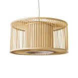 GloboStar® HIBISCUS 01935 Boho Κρεμαστό Φωτιστικό Πλέγμα Μονόφωτο 1 x E27 IP20 Μπεζ Ρατάν με Μπεζ Ξύλο - Μ40 x Π40 x Υ20cm