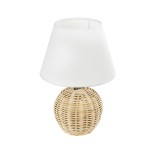GloboStar® HASUMI 01957 Boho Επιτραπέζιο Φωτιστικό Πορτατίφ Μονόφωτο 1 x E27 AC220-240V IP20 - Φ19 x Υ30cm - Μπεζ Ξύλινο Ρατάν Πλέγμα με Λευκό Καπέλο