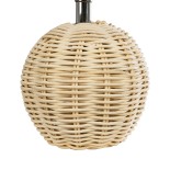 GloboStar® HASUMI 01957 Boho Επιτραπέζιο Φωτιστικό Πορτατίφ Μονόφωτο 1 x E27 AC220-240V IP20 - Φ19 x Υ30cm - Μπεζ Ξύλινο Ρατάν Πλέγμα με Λευκό Καπέλο