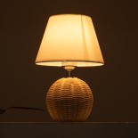 GloboStar® HASUMI 01957 Boho Επιτραπέζιο Φωτιστικό Πορτατίφ Μονόφωτο 1 x E27 AC220-240V IP20 - Φ19 x Υ30cm - Μπεζ Ξύλινο Ρατάν Πλέγμα με Λευκό Καπέλο