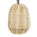 GloboStar® HASUMI 01958 Boho Επιτραπέζιο Φωτιστικό Πορτατίφ Μονόφωτο 1 x E27 AC220-240V IP20 - Φ18 x Υ36cm - Μπεζ Ξύλινο Ρατάν Πλέγμα με Λευκό Καπέλο