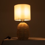 GloboStar® HASUMI 01958 Boho Επιτραπέζιο Φωτιστικό Πορτατίφ Μονόφωτο 1 x E27 AC220-240V IP20 - Φ18 x Υ36cm - Μπεζ Ξύλινο Ρατάν Πλέγμα με Λευκό Καπέλο