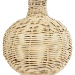 GloboStar® SHIZUMI 01959 Boho Επιτραπέζιο Φωτιστικό Πορτατίφ Μονόφωτο 1 x E27 AC220-240V IP20 - Φ30 x Υ50cm - Μπεζ Ξύλινο Πλέγμα με Λευκό Καπέλο - 5 Χρόνια Εγγύηση