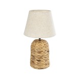 GloboStar® HOLOKAI 01960 Boho Επιτραπέζιο Φωτιστικό Πορτατίφ Μονόφωτο 1 x E27 IP20 Καφέ Raffia με Μπεζ Ύφασμα - Μ23 x Π23 x Υ40cm