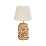 GloboStar® HOLOKAI 01960 Boho Επιτραπέζιο Φωτιστικό Πορτατίφ Μονόφωτο 1 x E27 IP20 Καφέ Raffia με Μπεζ Ύφασμα - Μ23 x Π23 x Υ40cm