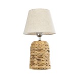 GloboStar® HOLOKAI 01960 Boho Επιτραπέζιο Φωτιστικό Πορτατίφ Μονόφωτο 1 x E27 IP20 Καφέ Raffia με Μπεζ Ύφασμα - Μ23 x Π23 x Υ40cm