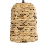 GloboStar® HOLOKAI 01960 Boho Επιτραπέζιο Φωτιστικό Πορτατίφ Μονόφωτο 1 x E27 IP20 Καφέ Raffia με Μπεζ Ύφασμα - Μ23 x Π23 x Υ40cm
