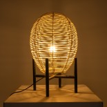 GloboStar® NERINA 02014 Boho Επιτραπέζιο Φωτιστικό Πορτατίφ Μονόφωτο 1 x E27 AC220-240V IP20 - Φ30 x Υ50cm - Μαύρο Μεταλλικό με Μπεζ Ρατάν Καπέλο Πλέγμα