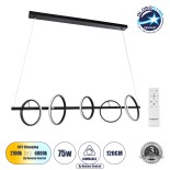 GLOBOSTAR® CIRCOLARE 61319 Μοντέρνο Κρεμαστό Φωτιστικό Οροφής LED 75W 7500lm 360° AC 220-240V IP20 Ρυθμιζόμενο Λευκό CCT με Χειριστήριο από 2700K έως 6000K Dimmable - Lumileds SMD Chip - Μαύρο Ματ - Μ120 x Π25 x Υ25cm - 3 Χρόνια Εγγύηση
