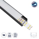 GloboStar® SURFACE-PROFILE 70825-1M Προφίλ Αλουμινίου - Βάση & Ψύκτρα Ταινίας LED με Λευκό Γαλακτερό Κάλυμμα - Επιφανειακή Χρήση - Πατητό Κάλυμμα - Μαύρο - 1 Μέτρο - Μ100 x Π3 x Υ2cm