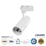 GloboStar® LUGANO 60807 Μονοφασικό Φωτιστικό Σποτ Ράγας LED 20W 2500lm 36° Acrylic HQ LENS AC 220-240V IP20 Φ6.5 x Υ22cm Φυσικό Λευκό 4500K -  EUROTRACK® System 1L+1N - Λευκό - Bridgelux Chip - TÜV Certified Driver - 5 Χρόνια Εγγύηση