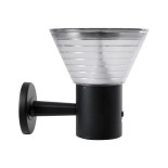 GLOBOSTAR® VEGGIE 90530 Μοντέρνο Φωτιστικό Τοίχου - Απλίκα LED 10W 330lm 120° με Ενσωματωμένο Φωτοβολταϊκό Panel 6V 2W & Επαναφορτιζόμενη Μπαταρία Li-ion 3.2V 1800mAh με Αισθητήρα Ημέρας-Νύχτας Αδιάβροχο IP65 Ψυχρό Λευκό 6000K - Μαύρο- Μ23 x Π30 x Υ25cm -
