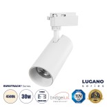 GloboStar® LUGANO 60813 Μονοφασικό Φωτιστικό Σποτ Ράγας LED 30W 3750lm 36° Acrylic HQ LENS AC 220-240V IP20 Φ7.5 x Υ22.7cm Φυσικό Λευκό 4500K -  EUROTRACK® System 1L+1N - Λευκό - Bridgelux Chip - TÜV Certified Driver - 5 Χρόνια Εγγύηση