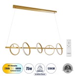GLOBOSTAR® CIRCOLARE 61322 Μοντέρνο Κρεμαστό Φωτιστικό Οροφής LED 75W 8400lm 360° AC 220-240V IP20 Ρυθμιζόμενο Λευκό CCT με Χειριστήριο από 2700K έως 6000K Dimmable - Lumileds SMD Chip - Χρυσό - Μ120 x Π25 x Υ25cm - 3 Χρόνια Εγγύηση