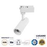 GloboStar® LUGANO 60801 Μονοφασικό Φωτιστικό Σποτ Ράγας LED 10W 1250lm 36° Acrylic HQ LENS AC 220-240V IP20 Φ4.5 x Υ19cm Φυσικό Λευκό 4500K -  EUROTRACK® System 1L+1N - Λευκό - Bridgelux Chip - TÜV Certified Driver - 5 Χρόνια Εγγύηση