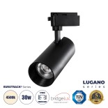 GloboStar® LUGANO 60816 Μονοφασικό Φωτιστικό Σποτ Ράγας LED 30W 3750lm 36° Acrylic HQ LENS AC 220-240V IP20 Φ7.5 x Υ22.7cm Φυσικό Λευκό 4500K -  EUROTRACK® System 1L+1N - Μαύρο - Bridgelux Chip - TÜV Certified Driver - 5 Χρόνια Εγγύηση
