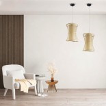 GloboStar® HIBISCUS 01932 Boho Κρεμαστό Φωτιστικό Πλέγμα Μονόφωτο 1 x E27 IP20 Μπεζ Ρατάν με Μπεζ Ξύλο - Μ30 x Π30 x Υ40cm