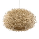 GloboStar® MINORCA 01786 Boho Κρεμαστό Φωτιστικό Πλέγμα Μονόφωτο 1 x E27 IP20 Μπεζ Ξύλο - Μ100 x Π100 x Υ45cm