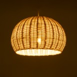 GloboStar® RAITO 01824 Boho Κρεμαστό Φωτιστικό Καμπάνα Μονόφωτο 1 x E27 IP20 Μπεζ Ξύλο - Μ40 x Π40 x Υ25cm