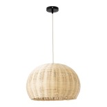 GloboStar® RAITO 01824 Boho Κρεμαστό Φωτιστικό Καμπάνα Μονόφωτο 1 x E27 IP20 Μπεζ Ξύλο - Μ40 x Π40 x Υ25cm