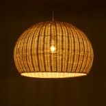 GloboStar® RAITO 01825 Boho Κρεμαστό Φωτιστικό Καμπάνα Μονόφωτο 1 x E27 IP20 Μπεζ Ξύλο - Μ60 x Π60 x Υ40cm