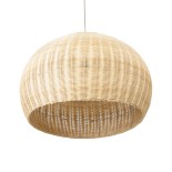 GloboStar® RAITO 01825 Boho Κρεμαστό Φωτιστικό Καμπάνα Μονόφωτο 1 x E27 IP20 Μπεζ Ξύλο - Μ60 x Π60 x Υ40cm