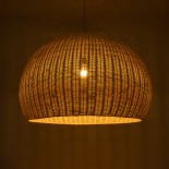 GloboStar® RAITO 01826 Boho Κρεμαστό Φωτιστικό Καμπάνα Μονόφωτο 1 x E27 IP20 Μπεζ Ξύλο - Μ100 x Π100 x Υ63cm
