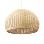 GloboStar® RAITO 01826 Boho Κρεμαστό Φωτιστικό Καμπάνα Μονόφωτο 1 x E27 IP20 Μπεζ Ξύλο - Μ100 x Π100 x Υ63cm