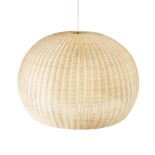 GloboStar® RAITO 01826 Boho Κρεμαστό Φωτιστικό Καμπάνα Μονόφωτο 1 x E27 IP20 Μπεζ Ξύλο - Μ100 x Π100 x Υ63cm