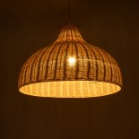 GloboStar® AFURU 01828 Boho Κρεμαστό Φωτιστικό Καμπάνα Μονόφωτο 1 x E27 IP20 Μπεζ Ξύλο - Μ60 x Π60 x Υ40cm