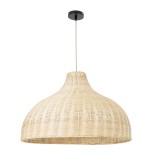 GloboStar® AFURU 01828 Boho Κρεμαστό Φωτιστικό Καμπάνα Μονόφωτο 1 x E27 IP20 Μπεζ Ξύλο - Μ60 x Π60 x Υ40cm