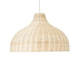 GloboStar® AFURU 01828 Boho Κρεμαστό Φωτιστικό Καμπάνα Μονόφωτο 1 x E27 IP20 Μπεζ Ξύλο - Μ60 x Π60 x Υ40cm