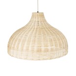 GloboStar® AFURU 01828 Boho Κρεμαστό Φωτιστικό Καμπάνα Μονόφωτο 1 x E27 IP20 Μπεζ Ξύλο - Μ60 x Π60 x Υ40cm