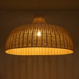 GloboStar® AFURU 01829 Boho Κρεμαστό Φωτιστικό Καμπάνα Μονόφωτο 1 x E27 IP20 Μπεζ Ξύλο - Μ100 x Π100 x Υ60cm