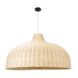 GloboStar® AFURU 01829 Boho Κρεμαστό Φωτιστικό Καμπάνα Μονόφωτο 1 x E27 IP20 Μπεζ Ξύλο - Μ100 x Π100 x Υ60cm