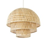 GloboStar® HIROKA 01836 Boho Κρεμαστό Φωτιστικό Καμπάνα Μονόφωτο 1 x E27 IP20 Μπεζ Ξύλο - Μ60 x Π60 x Υ50cm