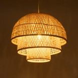 GloboStar® HIROKA 01836 Boho Κρεμαστό Φωτιστικό Καμπάνα Μονόφωτο 1 x E27 IP20 Μπεζ Ξύλο - Μ60 x Π60 x Υ50cm