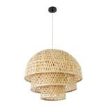 GloboStar® HIROKA 01836 Boho Κρεμαστό Φωτιστικό Καμπάνα Μονόφωτο 1 x E27 IP20 Μπεζ Ξύλο - Μ60 x Π60 x Υ50cm