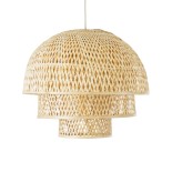 GloboStar® HIROKA 01836 Boho Κρεμαστό Φωτιστικό Καμπάνα Μονόφωτο 1 x E27 IP20 Μπεζ Ξύλο - Μ60 x Π60 x Υ50cm