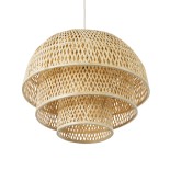 GloboStar® HIROKA 01836 Boho Κρεμαστό Φωτιστικό Καμπάνα Μονόφωτο 1 x E27 IP20 Μπεζ Ξύλο - Μ60 x Π60 x Υ50cm