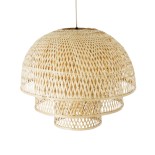 GloboStar® HIROKA 01836 Boho Κρεμαστό Φωτιστικό Καμπάνα Μονόφωτο 1 x E27 IP20 Μπεζ Ξύλο - Μ60 x Π60 x Υ50cm